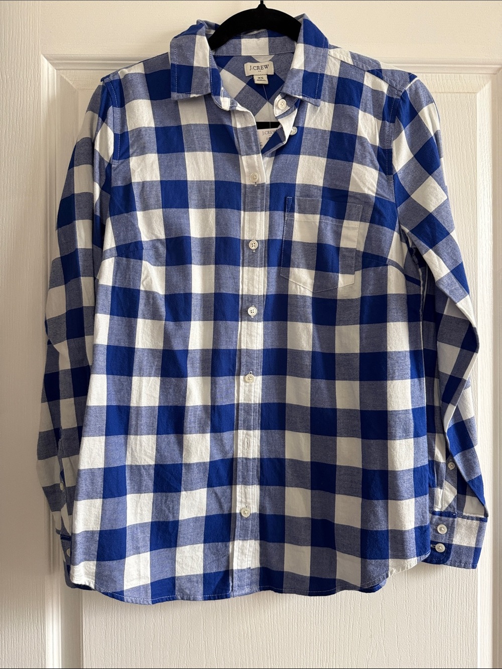 J. Crew Women’s Blue and White Buffalo Check Button-Down Shirt